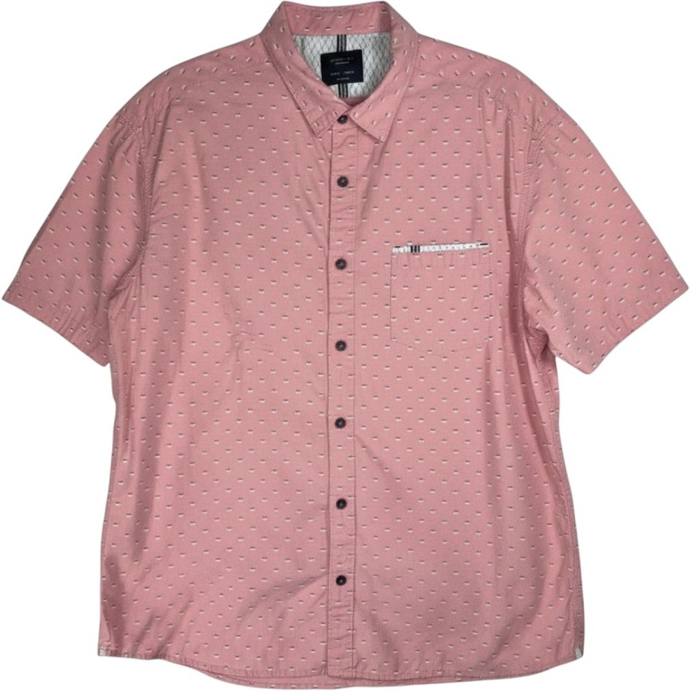 Level Ten Mens Short Sleeve Button Down‎ Shirt XL Pink Printed Cotton LTSMI-1792